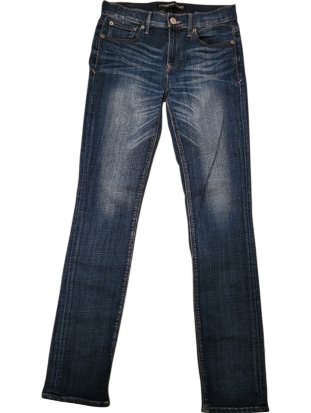 Express Skinny Mid Rise Jeans 4R Dark Wash Whiskered Stretch Y2K